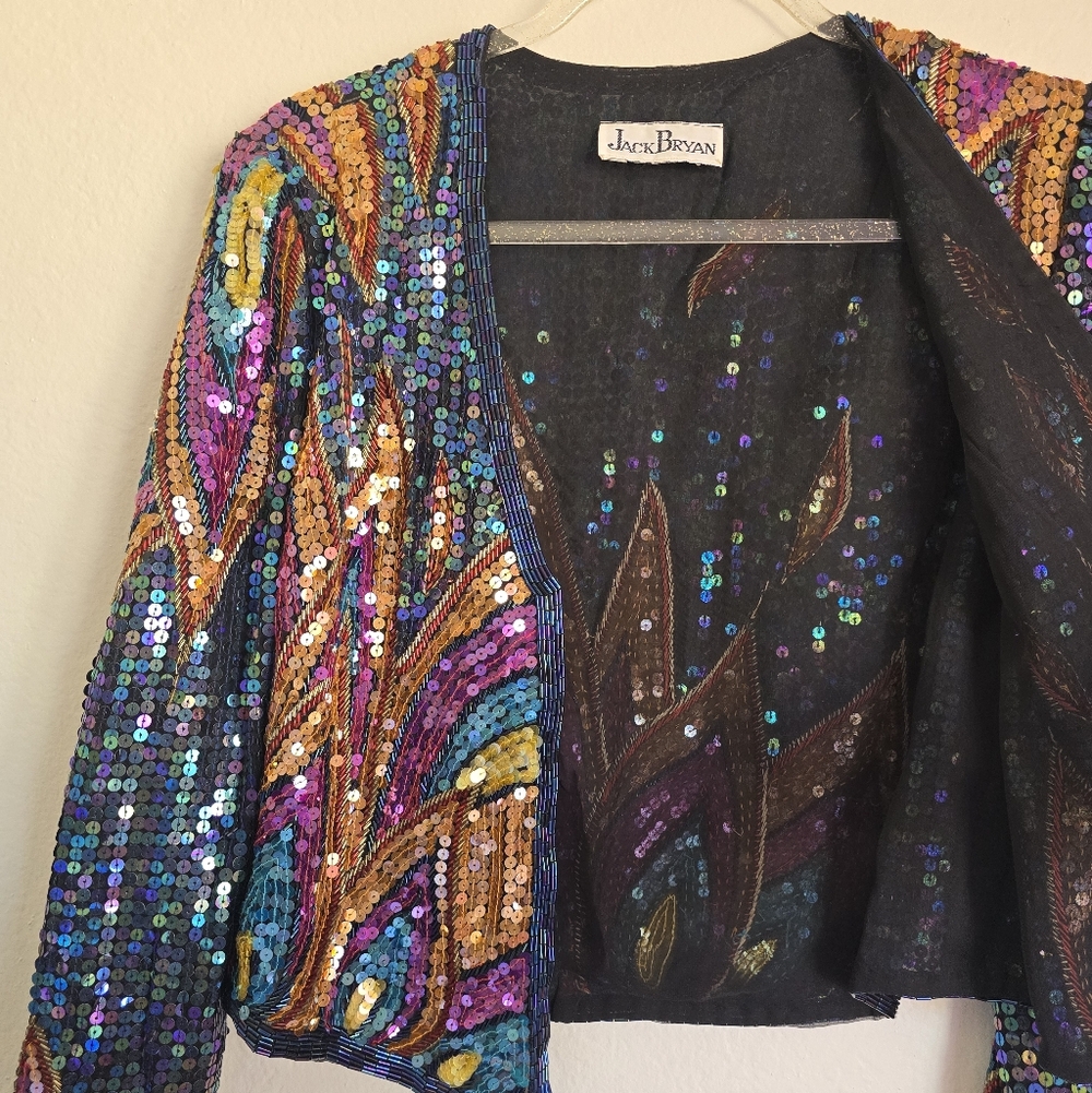 ❤️‍🔥1970's Fire & Flames Sequined Bolero Cropped Evening Jacket By JACK BRYAN🔥 - Picture 4 of 16